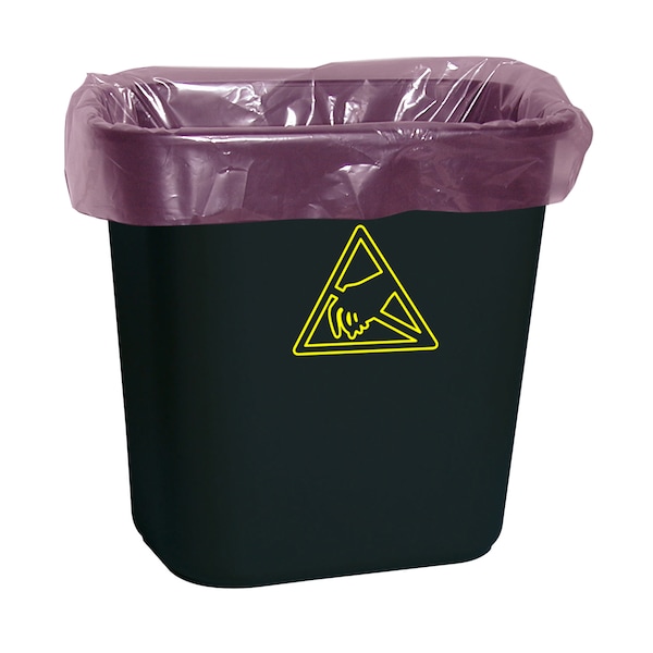 Dissipative Trash Liners, 24" x 24", 2Mil, Pink, 7-10 Gallon